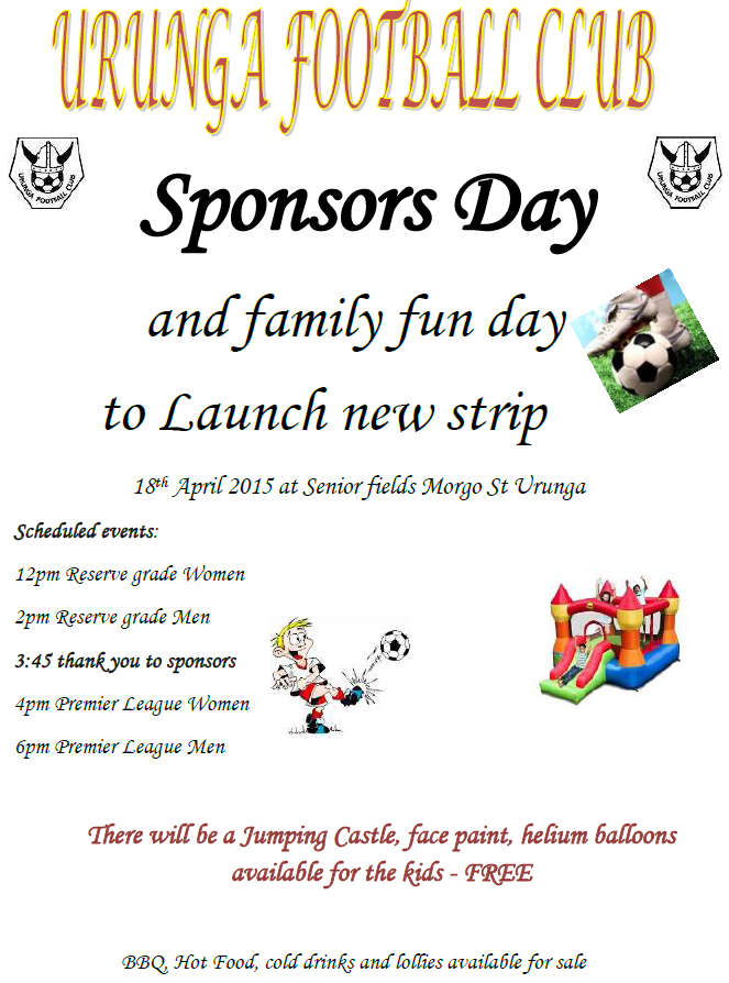 Sponsors & Family Fun Day Sat 18th April